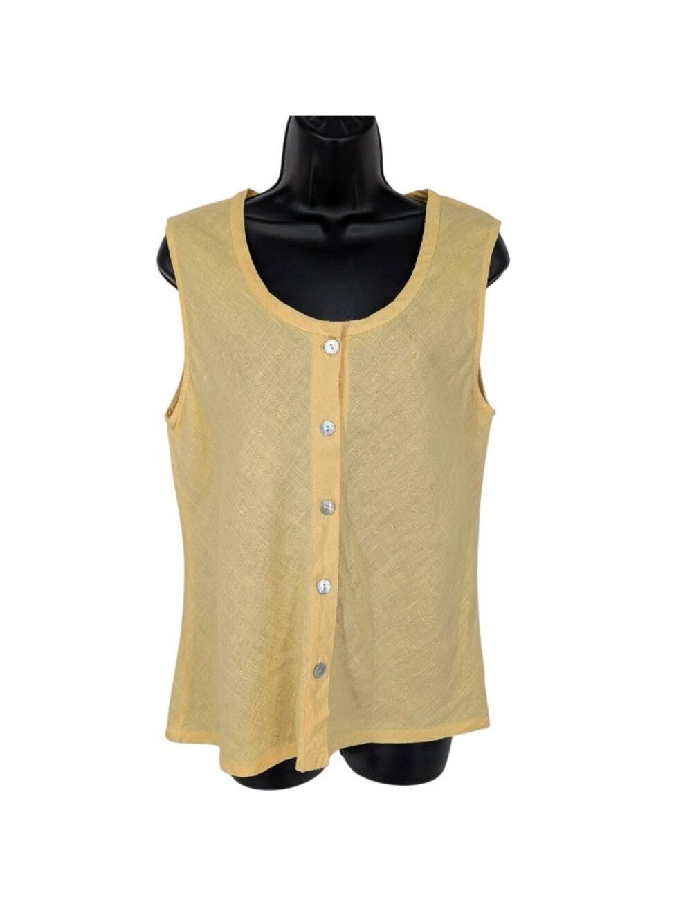 Vintage 90s Linen Button Front Sleeveless Top Minimalist Coastal USA Made Medium